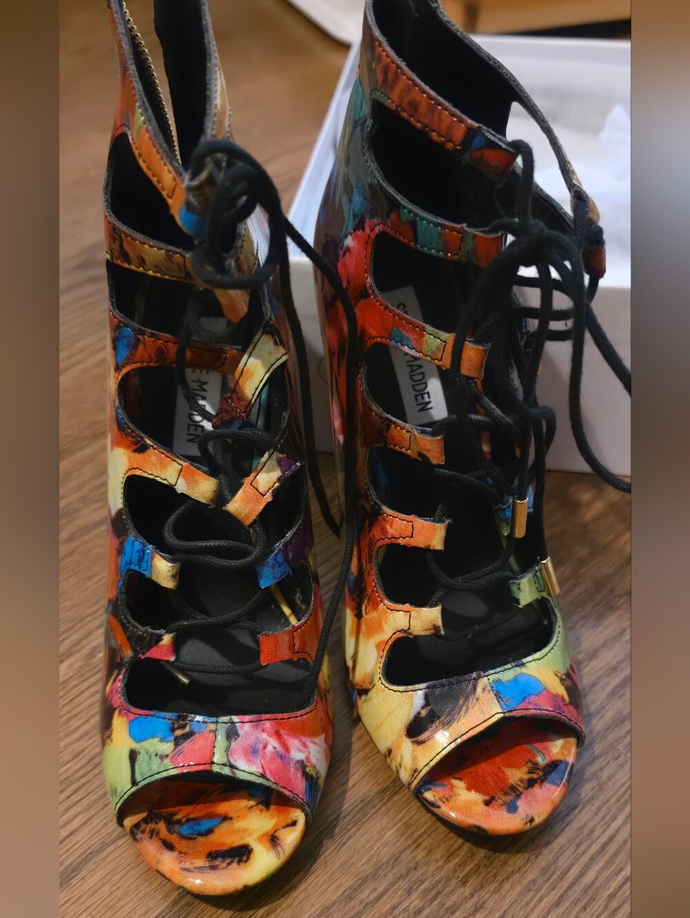 Steve Madden Vibrant Multicolor Lace-Up Peep-Toe Heels